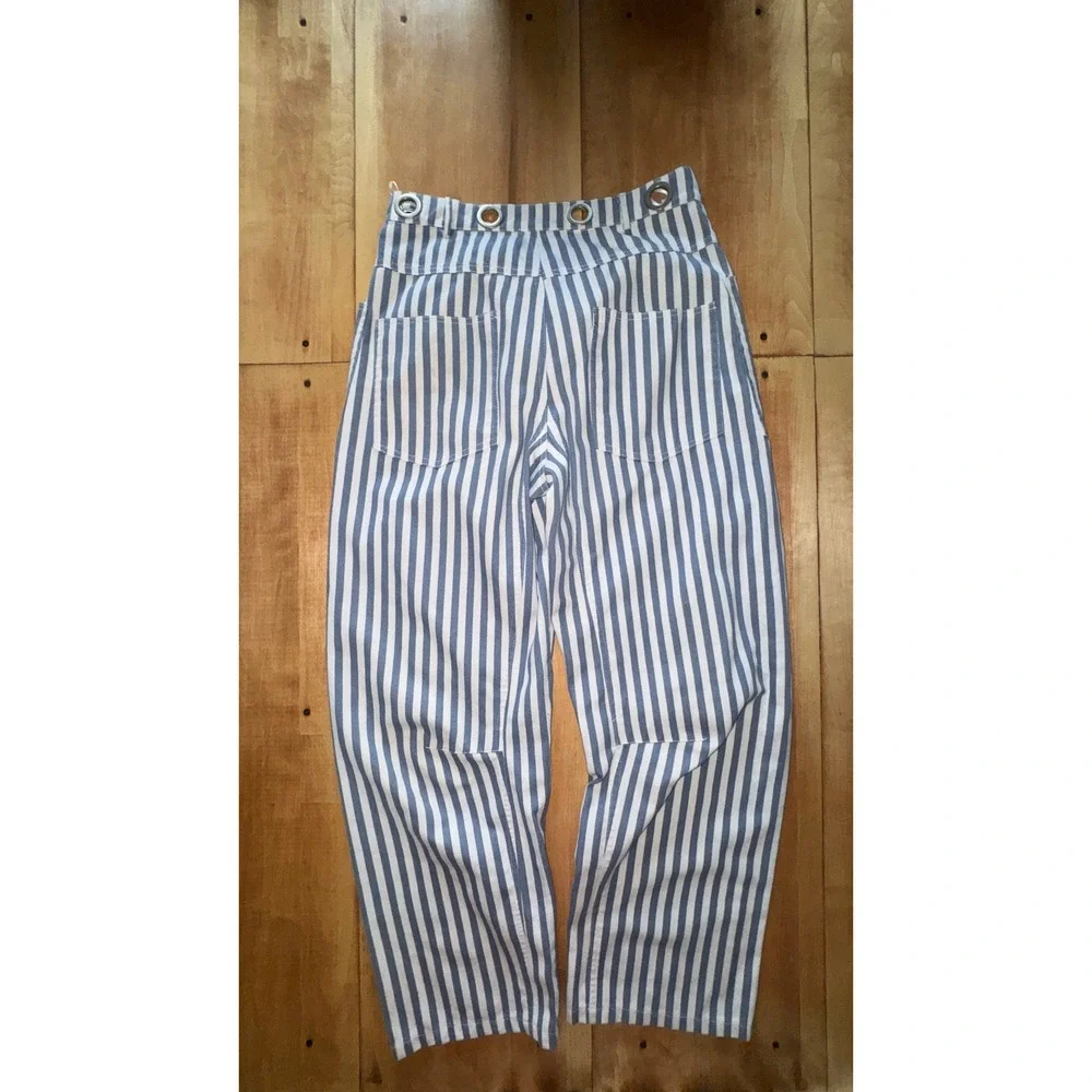 Urban Daisy Blue White Striped High Rise Grommet Patchwork‎ Pants Womens Medium